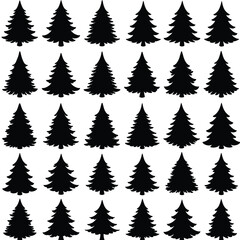 Obraz premium Grid of black silhouette Christmas trees on a white background
