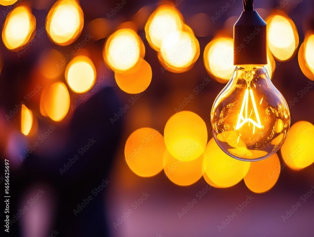 Poster captivating close-up of edison bulb with glowing bokeh background