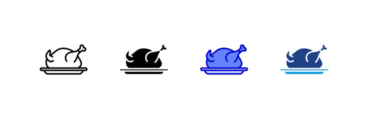 Roasted Turkey icon set multiple style collection.