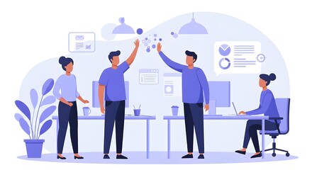 Diverse Coworkers Celebrating Successful Project With High-Fives In Bright Modern Office, Representing Teamwork, Collaboration, Business Success, Motivation, And Corporate Achievement