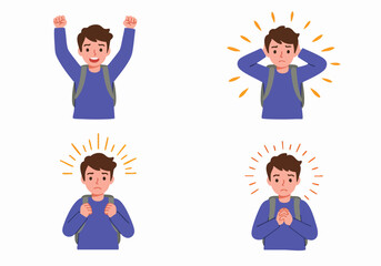 Student's diverse feelings: from triumph to distress, dejection to concern, depicted in a set of four illustrations.