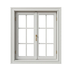 Obraz premium Classic white double pane window with grids isolated on transparent background