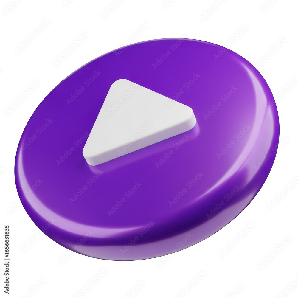 Poster purple play button icon for media and video playback isolated on transparent background