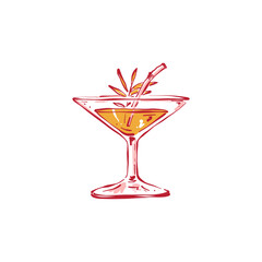 Minimalist vector illustration of a cocktail. Hand-drawn line art in modern style, stylish bar design on light background.
