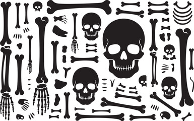 Fototapeta premium Skull and Bones Silhouette Set Skeleton Death Anatomy Vector Illustration