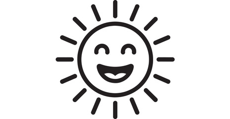 Fototapeta premium Happy smiling sun icon with rays on a white background face