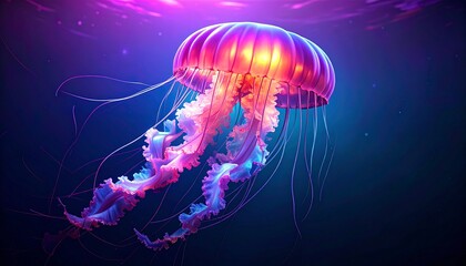 Glowing Jellyfish Floating Underwater in Magical Ocean Light