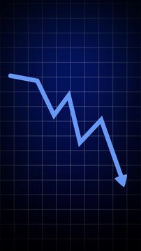 business down graph green arrow financial chart investment market concept grid background. Graph showing fluctuate downward trend. Graph showing fluctuate downward trend