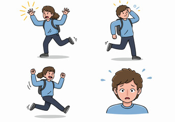 Illustrations of a Young Person Dealing with Stress, Panic, and Urgency