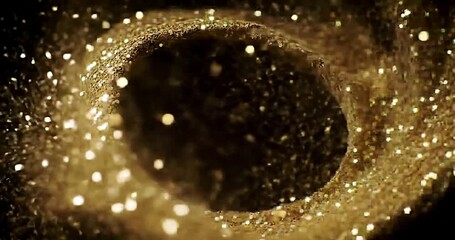 Golden vortex of sparkling particles swirling around a dark central void space - Powered by Adobe