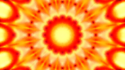A bright and warm abstract pattern with a symmetrical sun-like design and a grainy, textured, and glowing effect