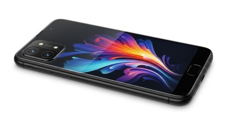 Sleek smartphone featuring colorful abstract screen, ideal for tech enthusiasts
