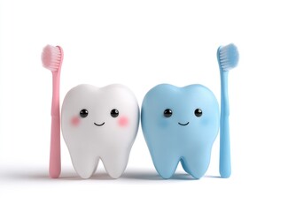 Obraz premium Cute cartoon teeth with toothbrush (2)