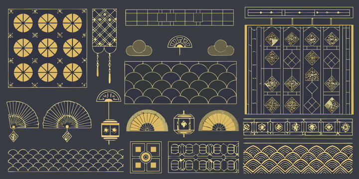 Art Deco Japanese Geometric Patterns and Decorative Elements Keywords: Japanese, Art Deco, geometric