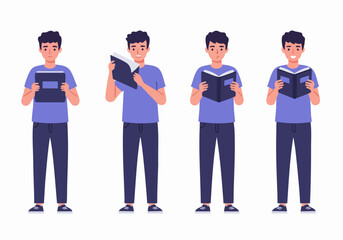 Young Man Reading Book: Expressing Various Emotions and Engagement with Literature