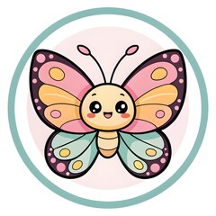 Butterfly With Pastel Wings Cute Chibi Cartoon Illustration In Adorable Kawaii Style Representing Beauty, Gentle Whimsy, Nature Magic, And Lovable Garden Insect Character Fun