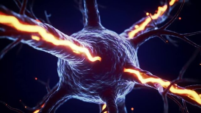 Microscopic Neuron Firing:  Intricate Neural Network Animation Loop