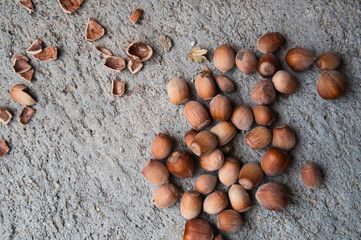 hazelnuts on a wooden table
