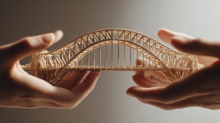Miniature bridge held between two hands