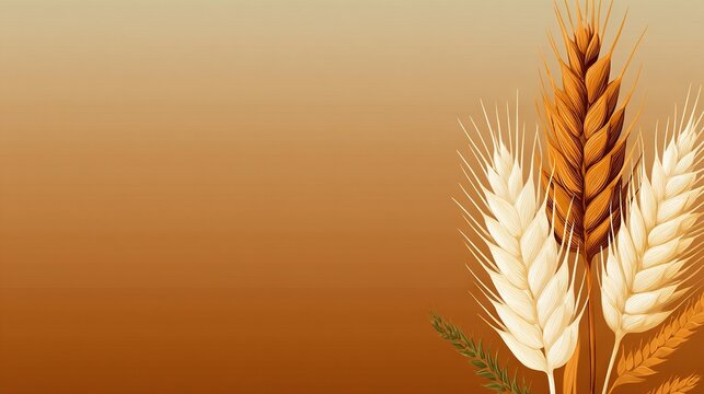 Golden wheat ears on warm brown gradient background, minimalist harvest season concept with natural elegance for autumn agricultural design themes