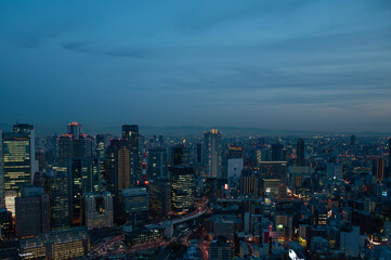 Osaka cityscape at twilight time, Japan