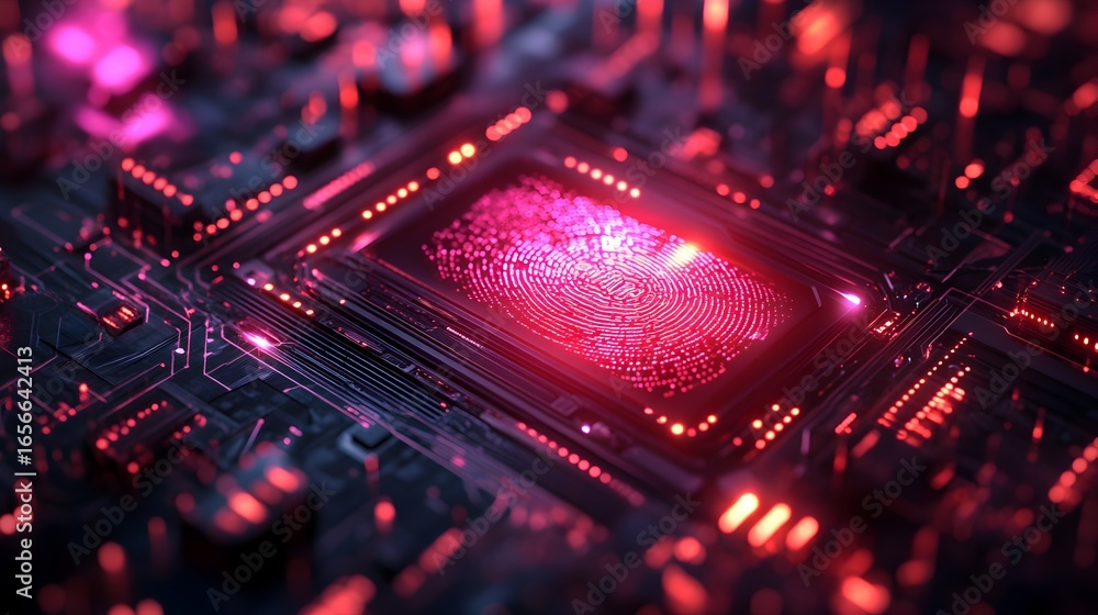 Aufkleber a computer chip with a fingerprint on it