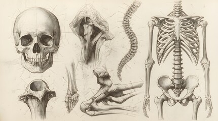Human Skeleton Anatomy Sketch Drawing