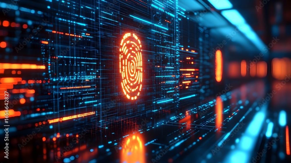 Poster a computer screen with a glowing circle on it
