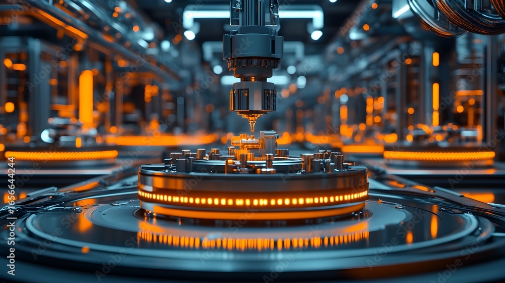 Poster a machine with a large orange circle on it