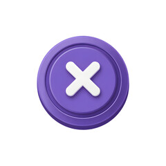 Obraz premium Purple cross button isolated on transparent background, a symbol of cancellation and rejection