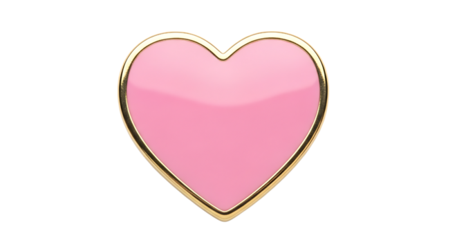 Pink heart with gold border isolated on transparent background