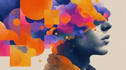abstract colorful head profile shapes