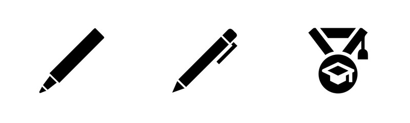 Icons two pens a graduation medal pencil writing