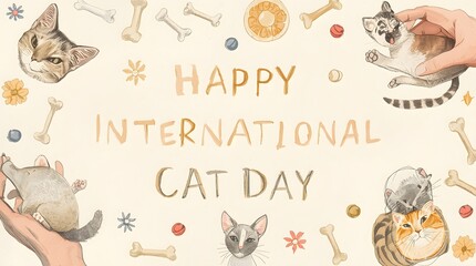 Celebration of International Cat Day with Graphics and Text
