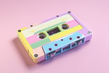 Obraz premium Colorful audio cassette on a pastel pink background