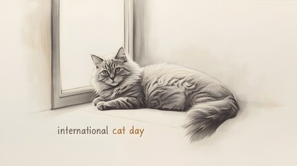 Cat resting by window on International Cat Day