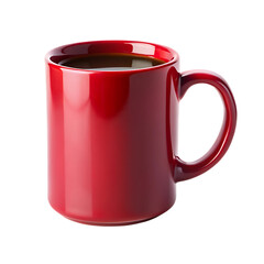 Red ceramic coffee mug isolated on transparent background