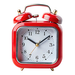 Red vintage alarm clock isolated on transparent background