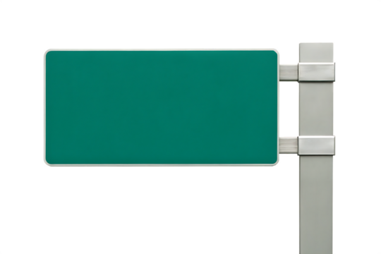 Green highway sign mounted on pole isolated on a transparent background