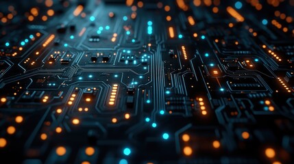 Obraz premium Close-up circuit board with glowing components