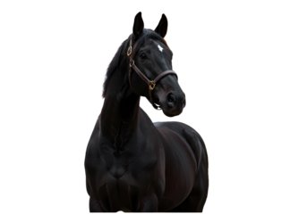 Black Horse Portrait Against White Background