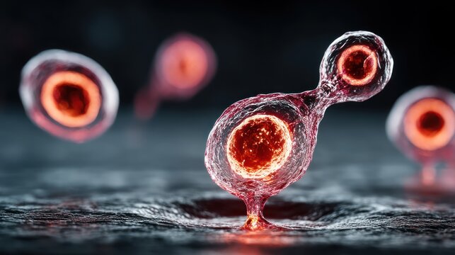 Microscopic Cell division: Capturing the beauty of cellular mitosis in a stunning macro-shot, illustrating the fascinating biological process.