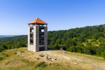 Europe, Hungary, Veszprem county, Ugod village. A lookout tower in what hungarian name is Sz&aacute;r hegyi kil&aacute;t&oacute;.