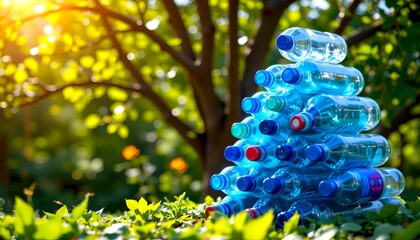 Bright Recycling Scene with Bottles and Green Background