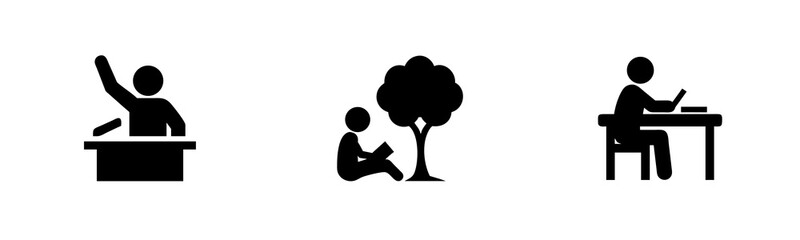 Three icons people learning studying education student