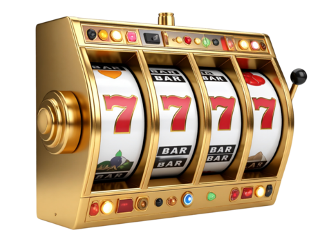  Angled Golden Slot Machine with Neon Lights, Transparent PNG