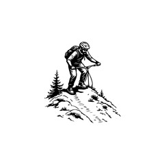 Mountain biker conquering rocky terrain a thrilling outdoor adventure illustration vector scene embodying freedom achievement