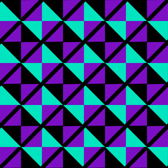 Vibrant geometric pattern with purple, teal, and black triangles creating a dynamic visual.
