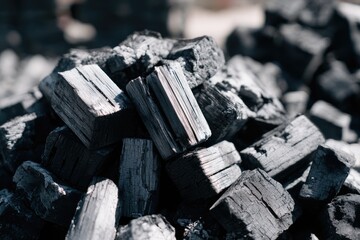 Close-up of stacked charcoal briquettes