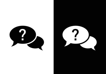 Dialogue Bubbles: An artistic rendering of two speech bubbles, each bearing a question mark. This evocative design symbolizes the query and dialogue in either a black or a white palette. 